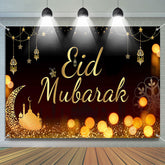 Aperturee - Flower Pattern Moon Bokeh Black Eid Mubarak Backdrop